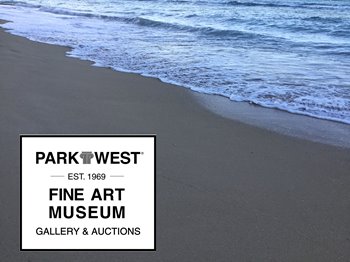 Ocean breaking on the shore with the Park West Fine Art Museum and Gallery logo in the bottom left corner.