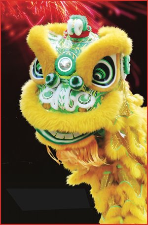 Yellow and green Chinese lion