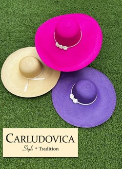 3 wide brimmed sun hats in natural, hot pink, & violet.
