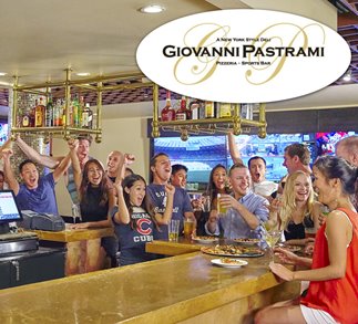 Giovanni Pastrami bar area with sports fans cheering
