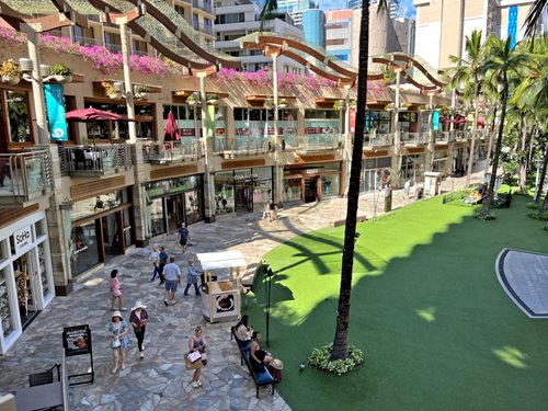 View from the second floor of the best shopping in Waikiki