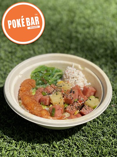 Diced SPAM & other common poke toppings in a bowl