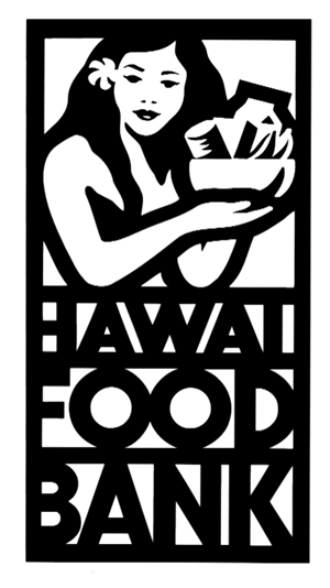 Hawaii Food Bank logo of a woman holding a bowl of groceries