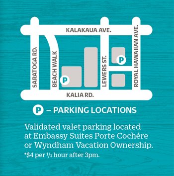 a blue and white parking map with white and gray text