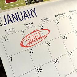 January calendar with the word "Start" circled in red on the 1st.