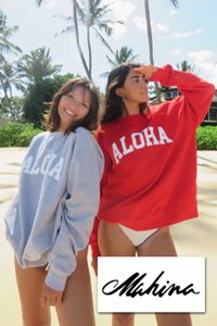 two women wearing sweatshirts with the word aloha