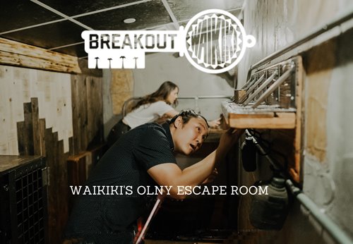 Two people looking for clues in Breakout Waikiki game room