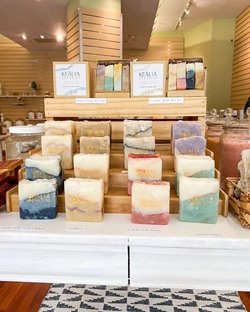 4 rows of colorful locally made soap bars available at Keep It Simple Honolulu in Waikiki