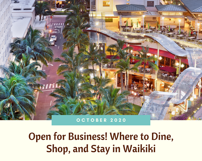 Header image featuring an aerial view of palm tree-lined Lewers Street and Waikiki Beach Walk shopping center on the right.