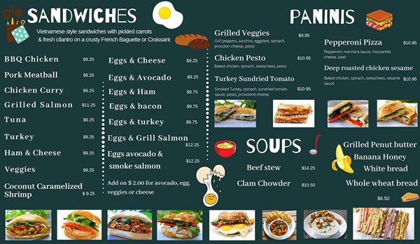 Beachwalk Cafe's new menu of sandwiches, paninis, and soups, available for takeout in Waikiki