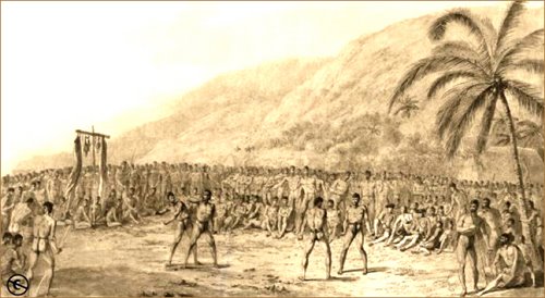 Etching of the Makahiki Games